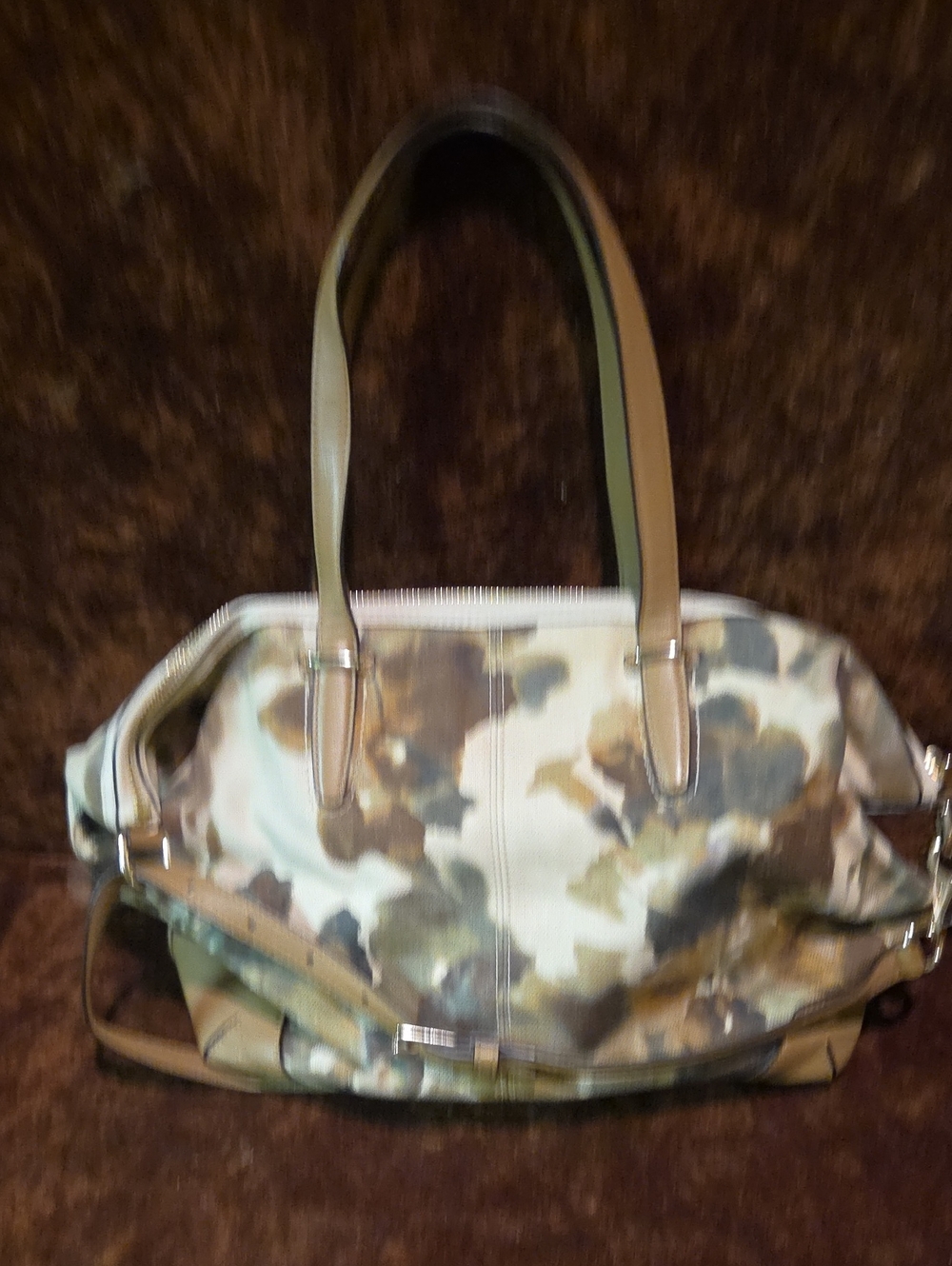 Women's Coach Camouflage Tote Bag in Beige and Olive